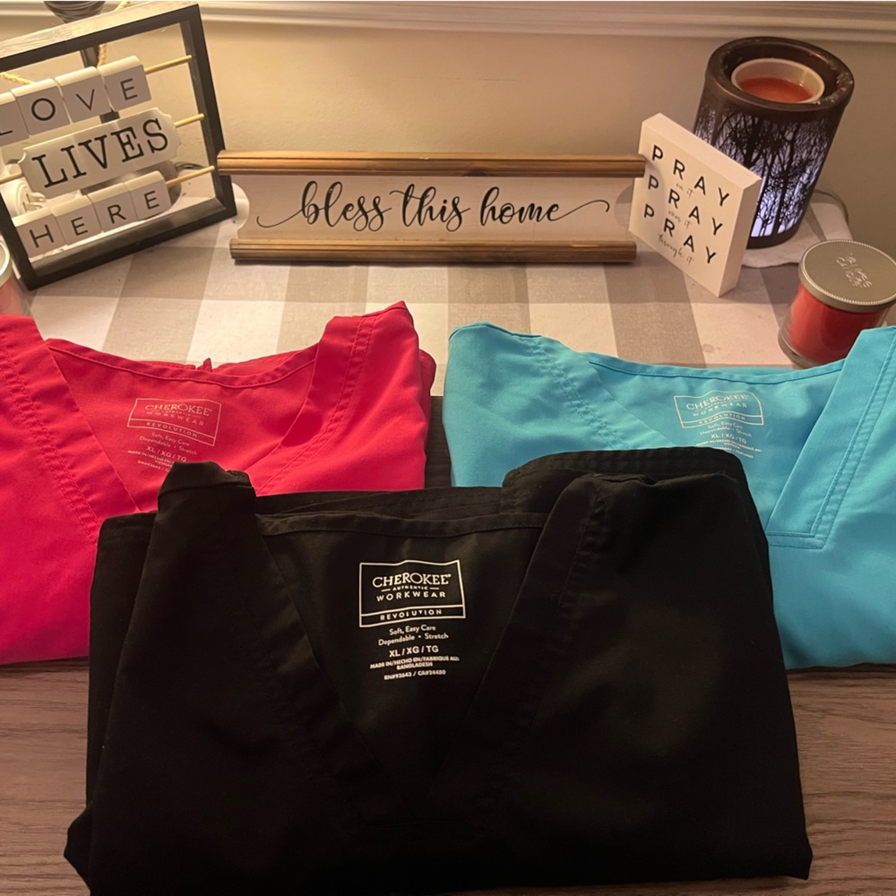 Cherokee work wear scrub tops set of 3